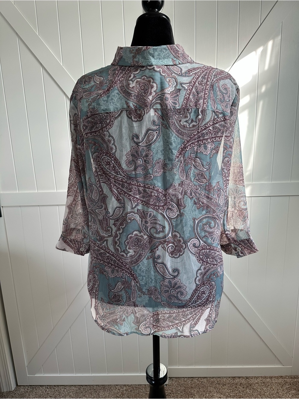 Chico’s Size 3 Vintage Scrolls Paisley Sheer Button Front Blouse NWT SZ XL 16 - Picture 3 of 7